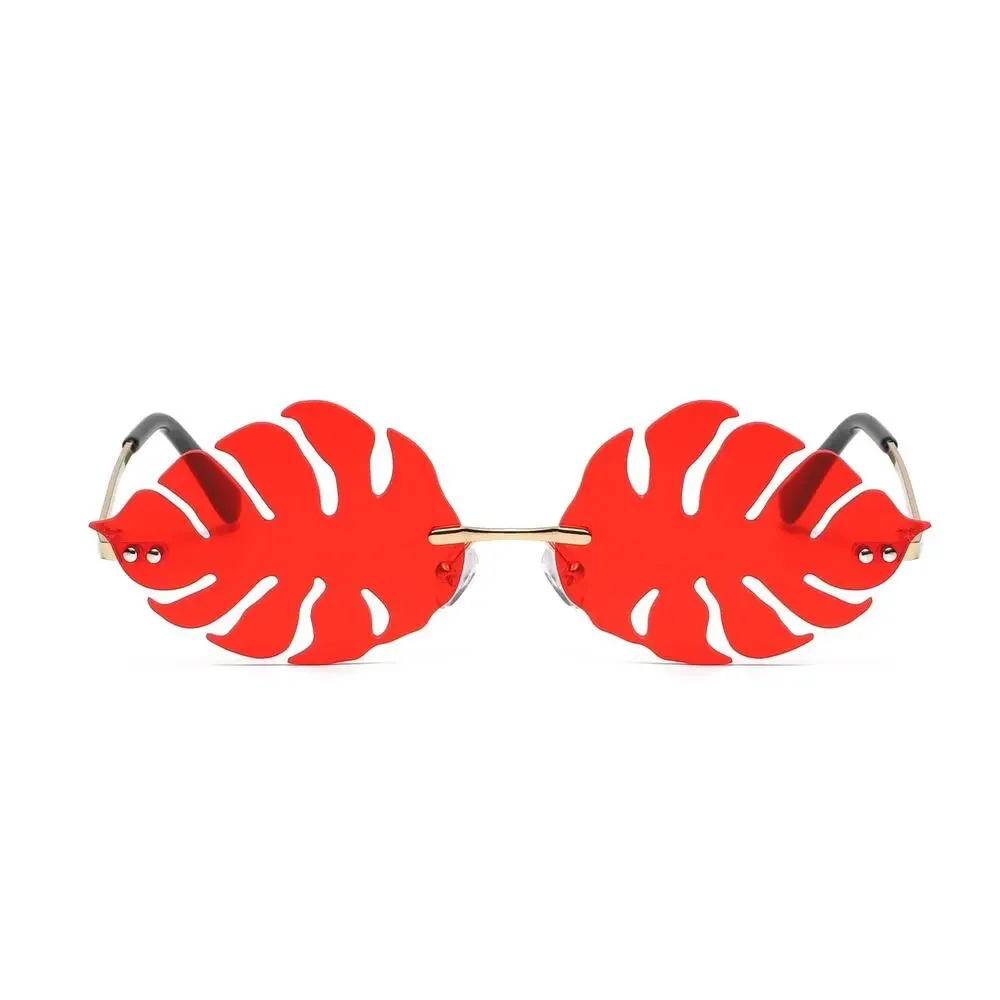 Red Monstera Leaf Rimless Sunglasses Festival Rave
